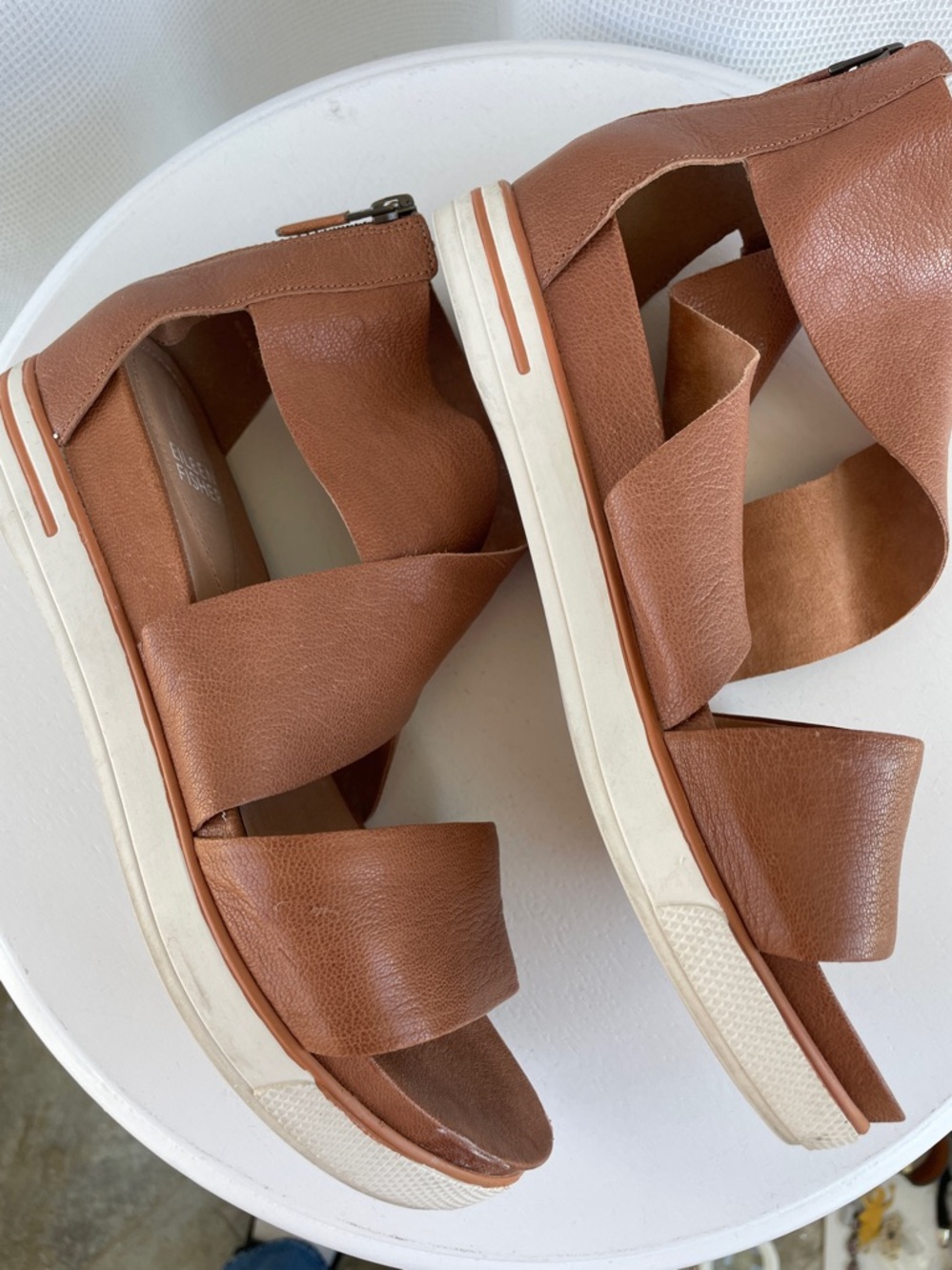 Eileen Fisher Brown Leather Crisscross Sneaker Sandals - Picture 3 of 7